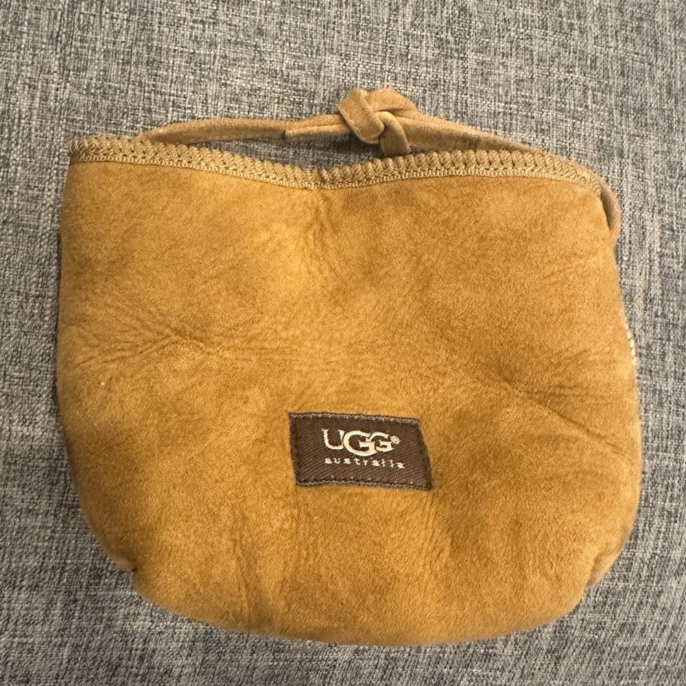 UGG Tan Bag with Suede Texture, Fur Lined and Snap Closure